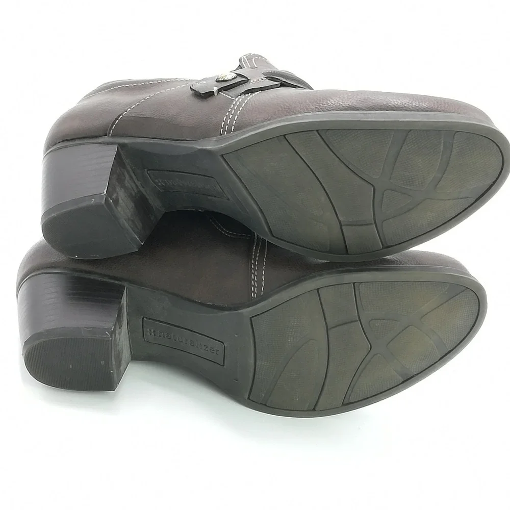 Naturalizer Shoes Womens Ankle Bootie Kaz Slip-On‎ Heeled Brown Faux Leather 6.5